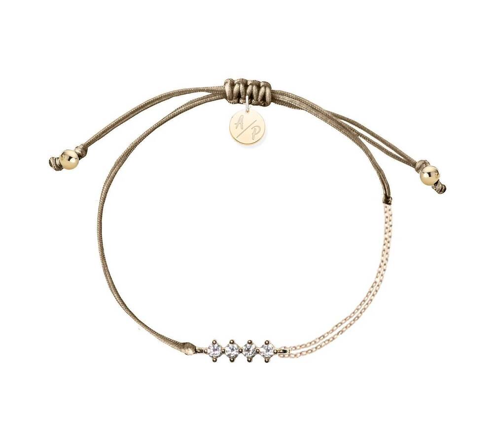 NEW ADRIANA PAPPAS women's cz crystal bar bracelet on colored cord in cappuccino